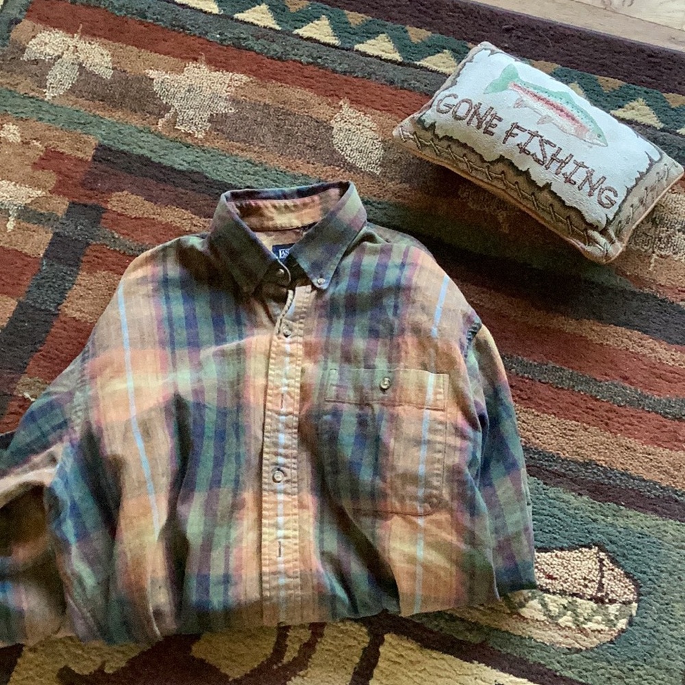 🍁 Mens Land's End Plaid Flannel Button Down Shirt  Sz Lg
